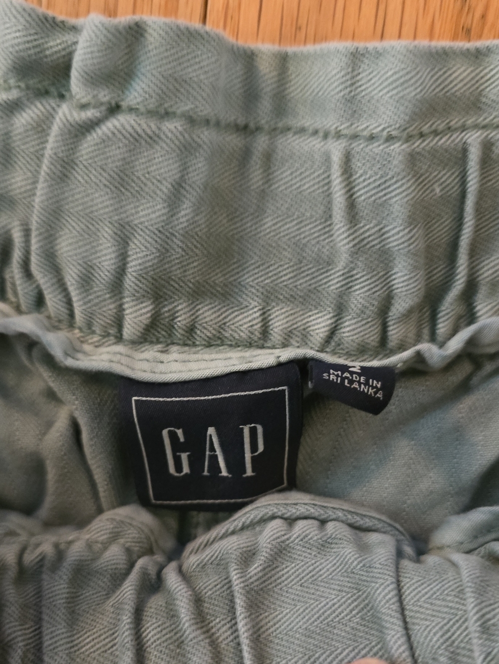 GAP Sage Green Elastic Waist Pants with Herringbone Texture